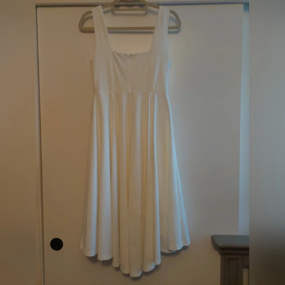 LuLu's Ivory white ponte knit Stretch Fit & Flare high low dress. M - Picture 5 of 9